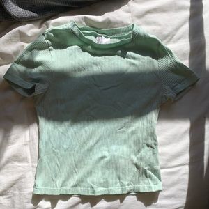 Mint green ribbed cropped t shirt